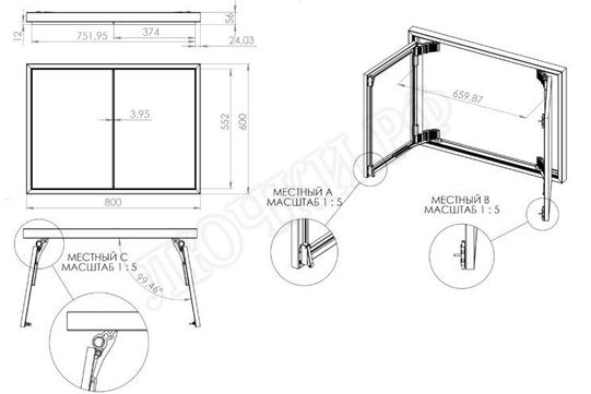 Люк под плитку Секрет 3.0, 2 створки 1250*800 Люк под плитку Секрет 3.0, 2 створки 1250*800
